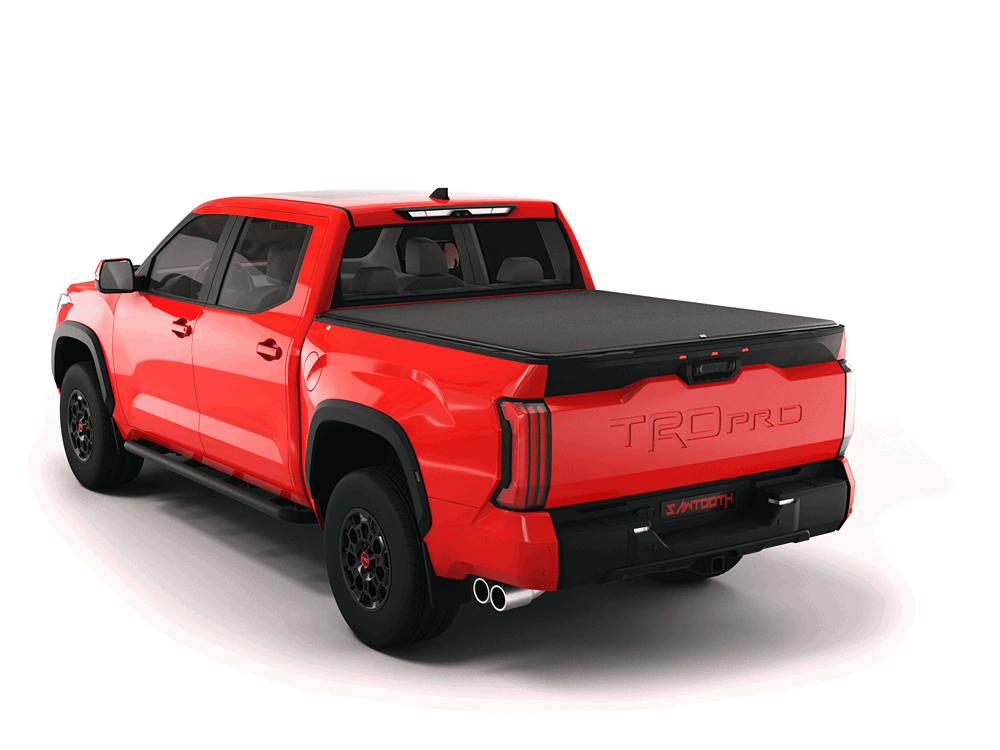 Red Toyota with Sawtooth Stretch expandable tonneau cover