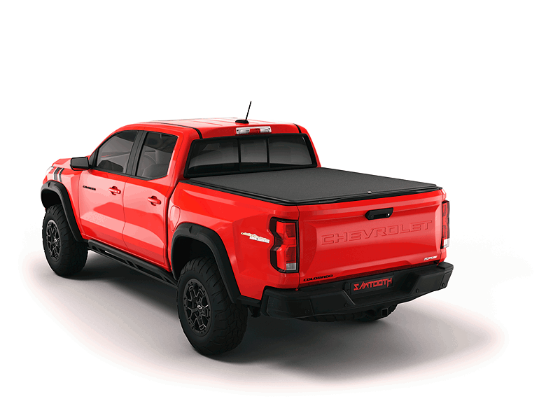 Red 2023 Chevrolet Colorado 6' 2" Bed / GMC Canyon 6' 2" Bed with Sawtooth Stretch expandable tonneau cover