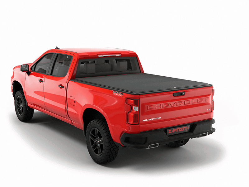 Red Chevrolet Silverado 1500 / GMC Sierra 1500 with Sawtooth Stretch expandable tonneau cover