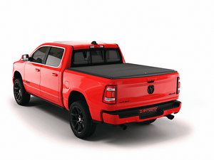 Red 2019 Ram 1500 6' 4" Bed with Sawtooth Stretch expandable tonneau cover