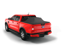 Load image into Gallery viewer, Red 2024 Ford Ranger 5&#39; Bed with loaded and expanded Sawtooth Stretch pickup truck bed cover
