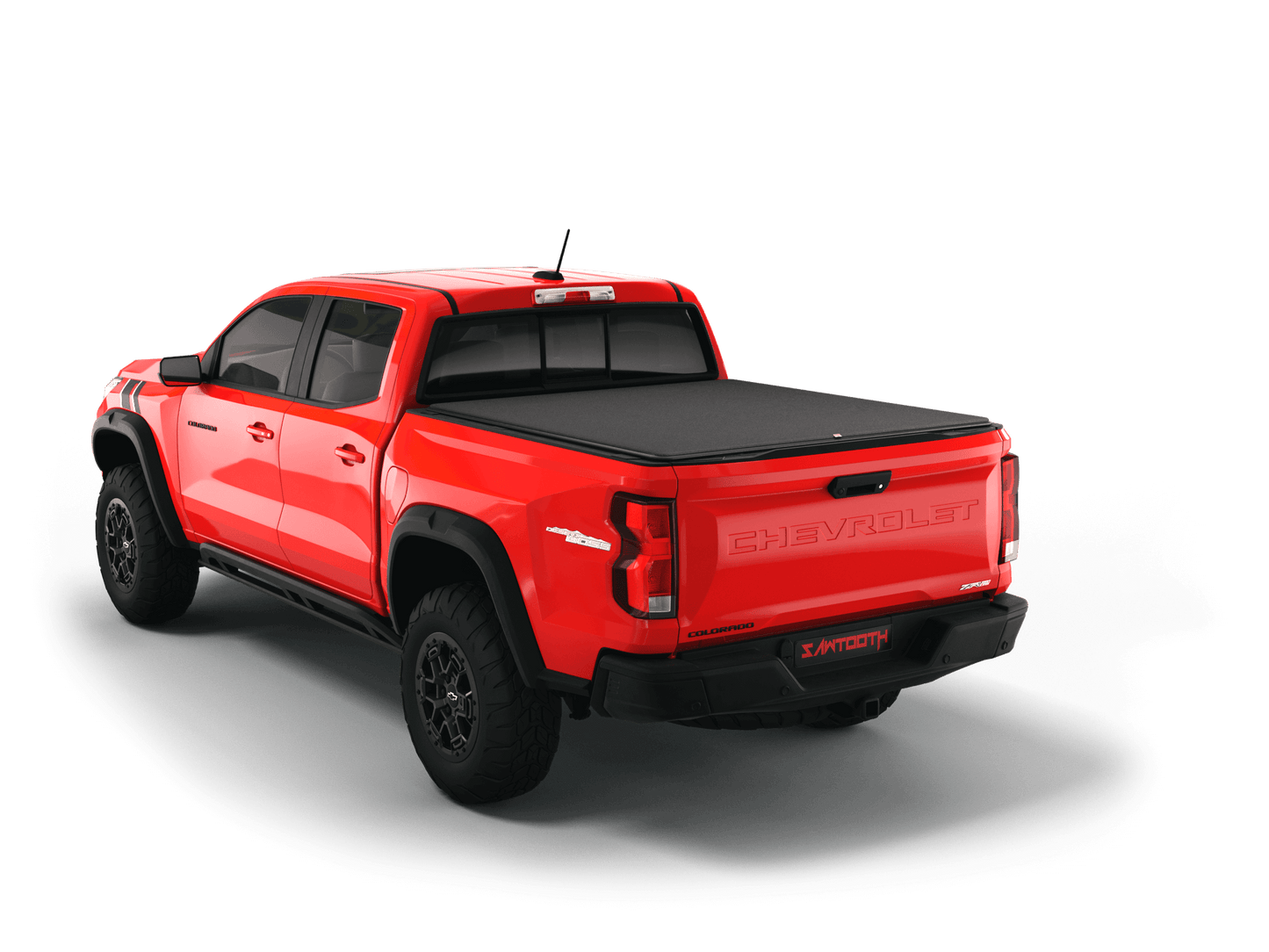 Red Chevrolet Colorado / GMC Canyon with flat Sawtooth Stretch expandable tonneau cover