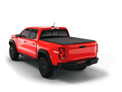Red Chevrolet Colorado / GMC Canyon with flat Sawtooth Stretch expandable tonneau cover
