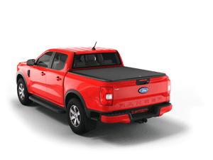 Red 2025 Ford Ranger 5' Bed with flat Sawtooth Stretch expandable tonneau cover