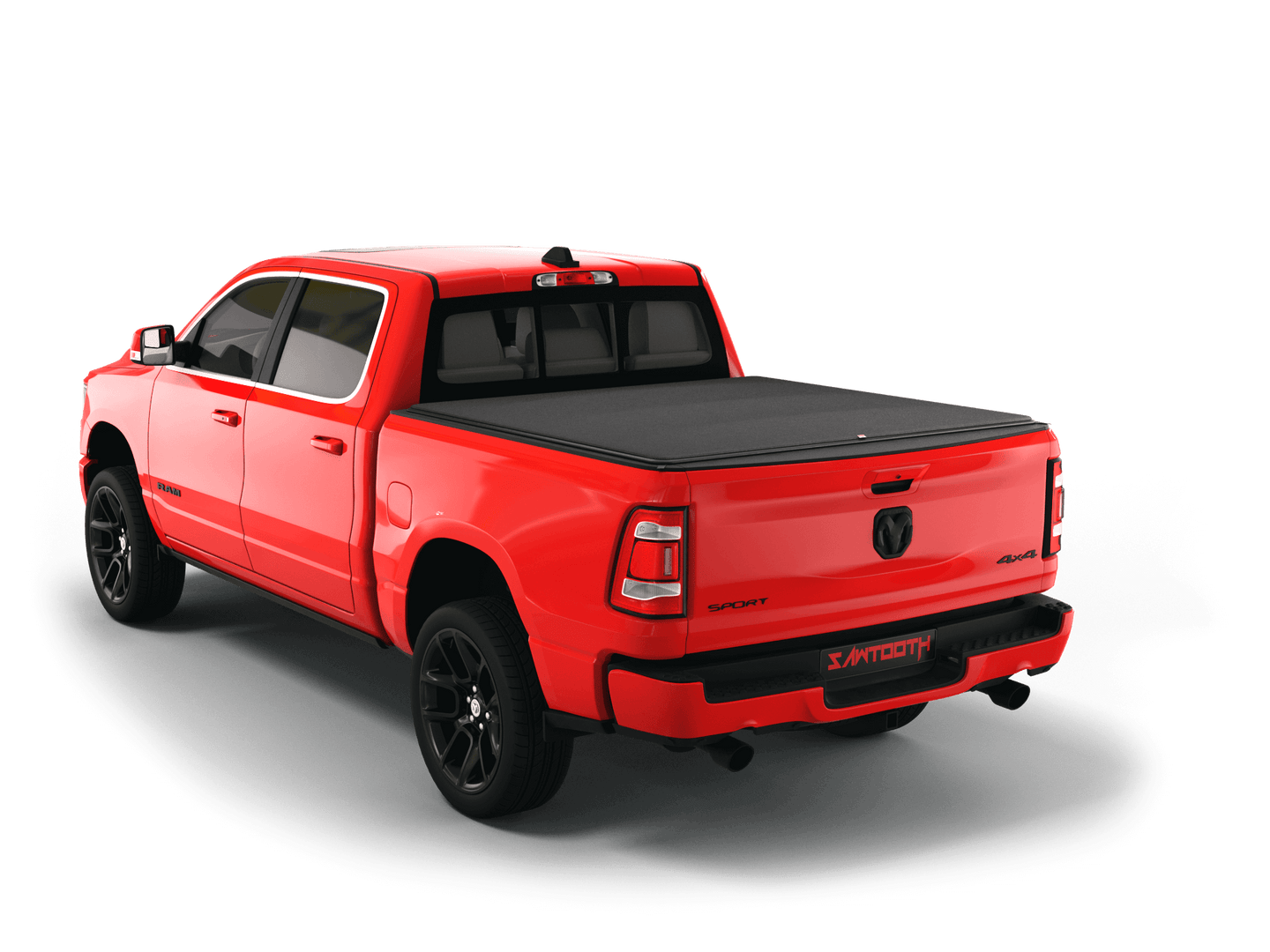 Red Ram 3500 with flat Sawtooth Stretch expandable tonneau cover