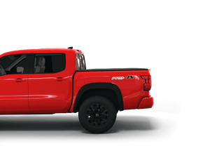Red 2022 Nissan Frontier 6' Bed with Sawtooth Stretch expandable tonneau cover lying flat