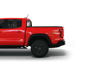 Red 2023 Chevrolet Colorado 5' 2" Bed / GMC Canyon 5' 2" Bed with Sawtooth Stretch expandable tonneau cover lying flat