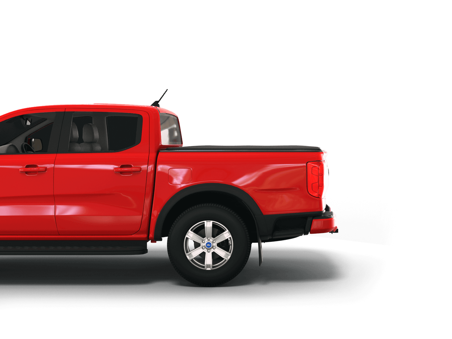 Red Ford Ranger with Sawtooth Stretch expandable tonneau cover laying flat