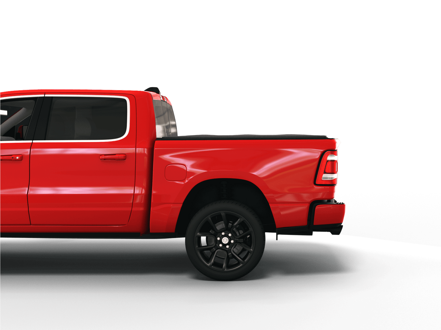 Red Ram 3500 with Sawtooth Stretch expandable tonneau cover laying flat