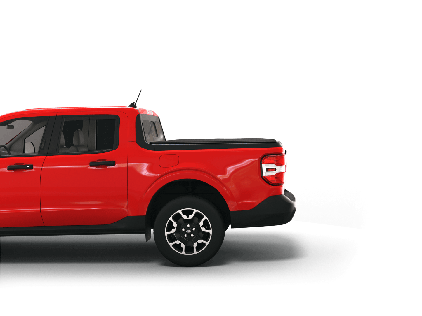 Red 2023 Ford Maverick with Sawtooth Stretch expandable tonneau cover laying flat