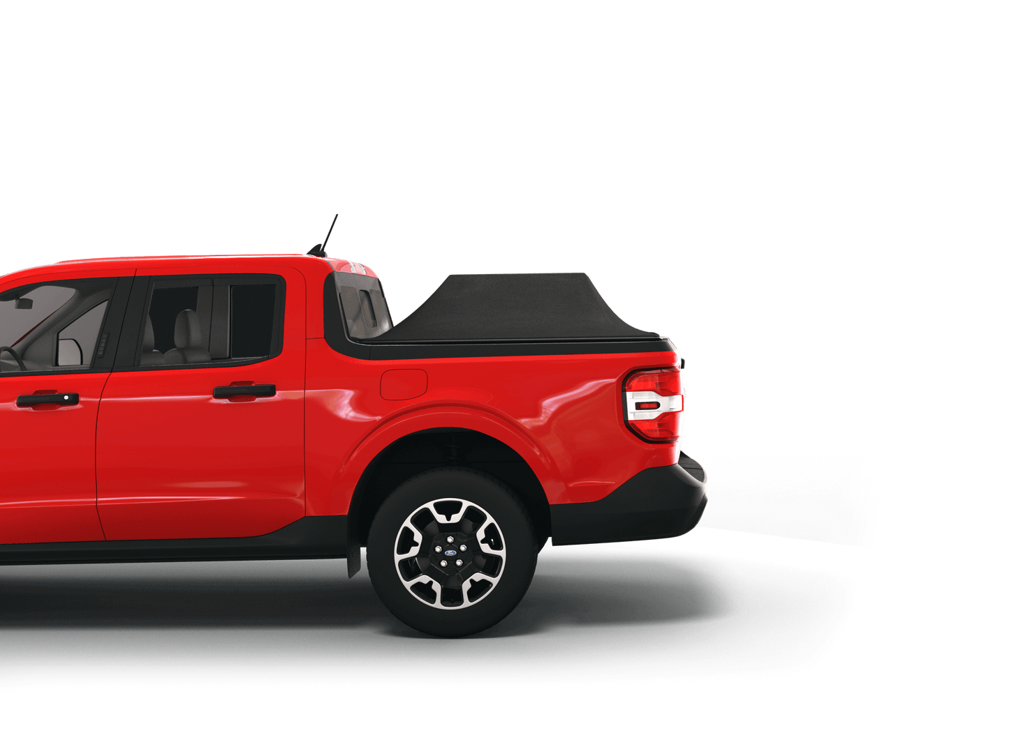 Red 2024 Ford Maverick with Sawtooth Stretch tonneau cover expanded over cargo load