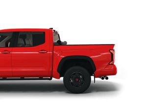 Red 2024 Toyota Tundra 5' 6" Bed with Sawtooth Stretch expandable pickup truck bed cover rolled up at cab