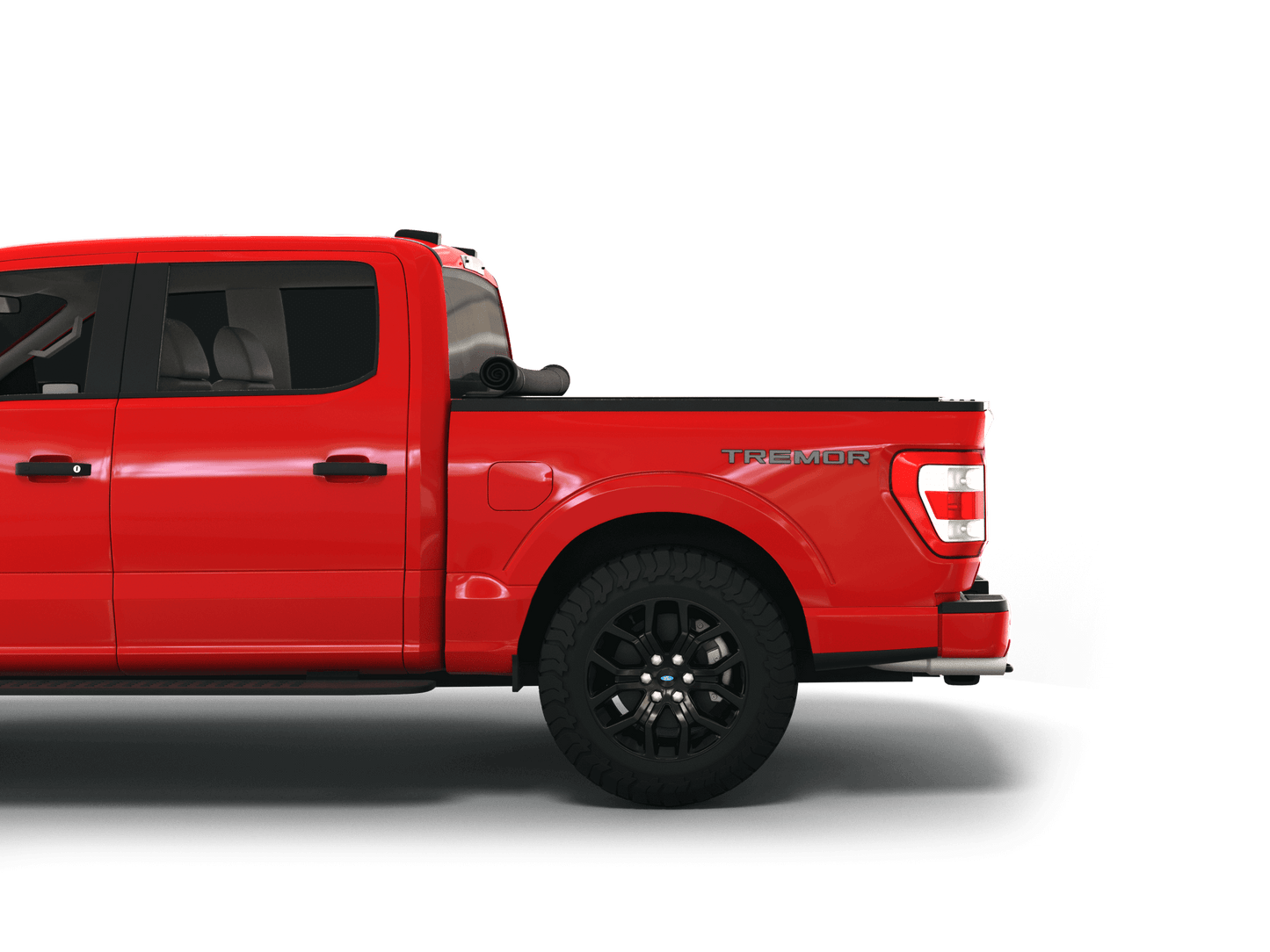 Red Ford F-250 / Ford F-350 with Sawtooth Stretch expandable pickup truck bed cover rolled up at cab