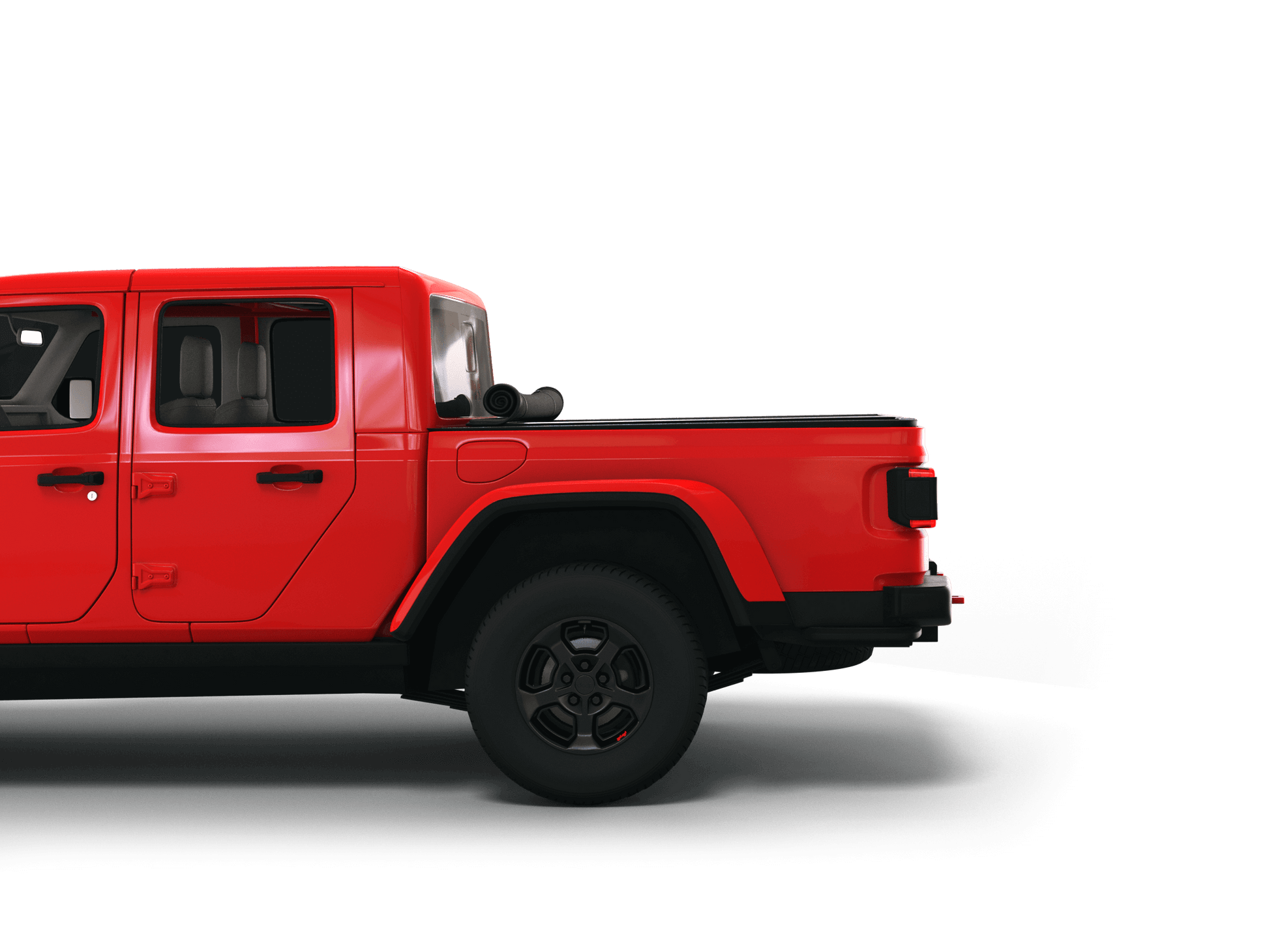 Red Jeep Gladiator with Sawtooth Stretch expandable pickup truck bed cover rolled up at cab