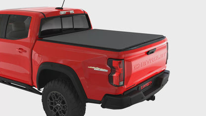 Sawtooth STRETCH A.C.M.S. video showing how the expandable tonneau works on a red pickup truck with a white background.