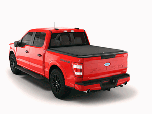 Red 2021 Ford F-150 5' 7" Bed with Sawtooth Stretch expandable tonneau cover