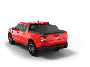 Red 2023 Ford Maverick with loaded and expanded Sawtooth Stretch pickup truck bed cover