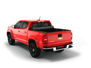 Red 2020 Chevrolet Colorado 5' 2" Bed / GMC Canyon 5' 2" Bed with Sawtooth Stretch expandable soft roll up tonneau cover with ladder and open tailgate 