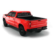 Load image into Gallery viewer, Red 2020 Chevrolet Silverado 2500 3500 6&#39;-9&quot; bed / GMC Sierra 2500 3500 6&#39;-9&quot; bed with Sawtooth Stretch expandable soft roll up tonneau cover with ladder and open tailgate 
