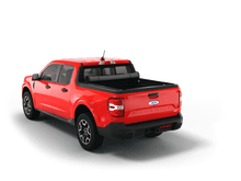 Load image into Gallery viewer, Red 2023 Ford Maverick with Sawtooth Stretch expandable soft roll up tonneau cover with ladder and open tailgate 
