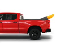 Load image into Gallery viewer, Red 2023 Chevrolet Silverado 2500 3500 6&#39;-9&quot; bed / GMC Sierra 2500 3500 6&#39;-9&quot; bed with yellow kayak under sawtooth stretch truck bed cover
