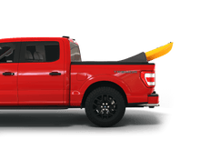 Load image into Gallery viewer, Red 2021 Ford F-150 5&#39; 7&quot; Bed with yellow kayak under sawtooth stretch truck bed cover
