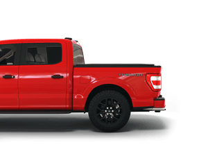 Red 2022 Ford F-150 6' 7" Bed with Sawtooth Stretch expandable tonneau cover laying flat