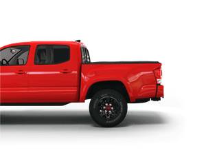 Red 2018 Toyota Tacoma 5' Bed with Sawtooth Stretch expandable tonneau cover laying flat