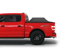 Red 2023 Ford F-150 5' 7" Bed with Sawtooth Stretch tonneau cover expanded over cargo load