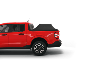 Red 2024 Ford Maverick with Sawtooth Stretch tonneau cover expanded over cargo load