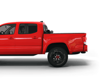 Load image into Gallery viewer, Red 2015 Toyota Tacoma 5&#39; Bed with Sawtooth Stretch expandable pickup truck bed cover rolled up at cab
