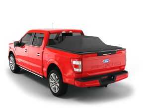 red 2004 2005 2006 2007 2008 Ford F-150 6' 7" bed with loaded and expanded sawtooth stretch pickup truck bed cover tonneau cover