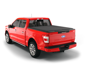 red 2004 2005 2006 2007 2008 Ford F-150 6' 7" bed with sawtooth stretch expandable truck bed cover laying flat tonneau cover laying flat