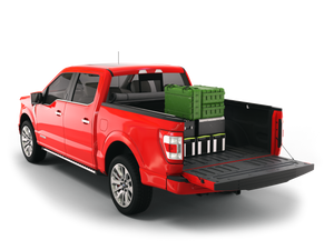 red 2004 2005 2006 2007 2008 Ford F-150 6' 7" bed with gear in truck bed and sawtooth stretch soft roll up tonneau sawtooth stretch soft roll up truck bed cover